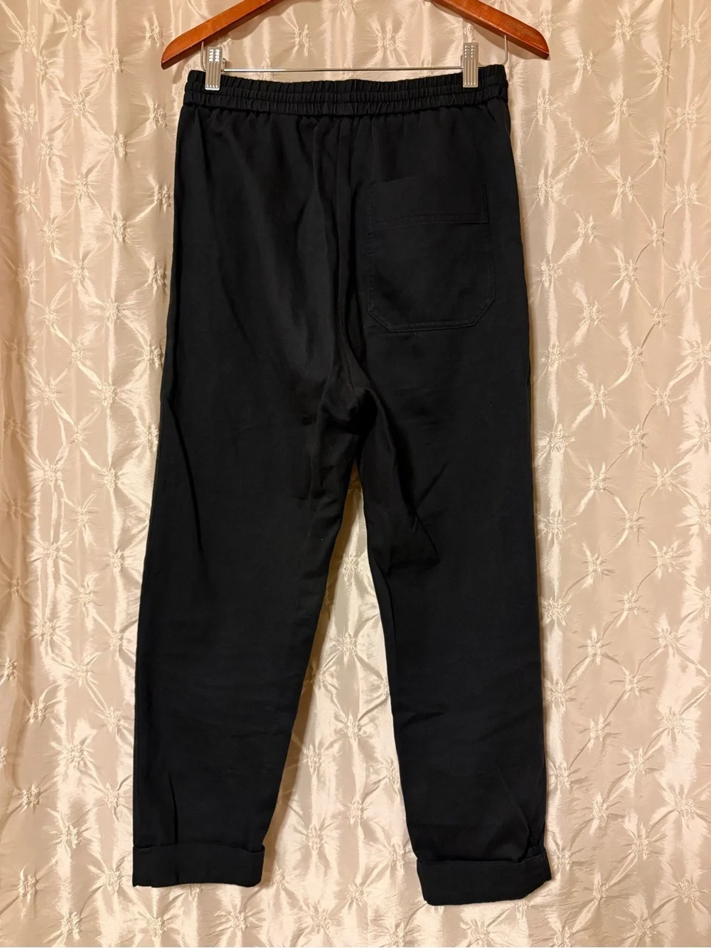 COS Black Relaxed Elastic Waist Drawstring Tapered Trousers Pants Linen Blend